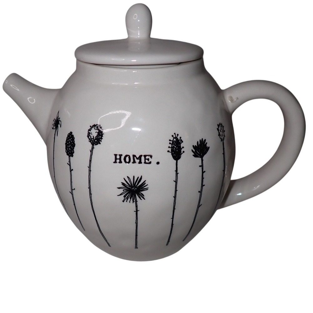 Magenta Exclusive Home Floral Ceramic Teapot with Lid White Black Rae Dunn